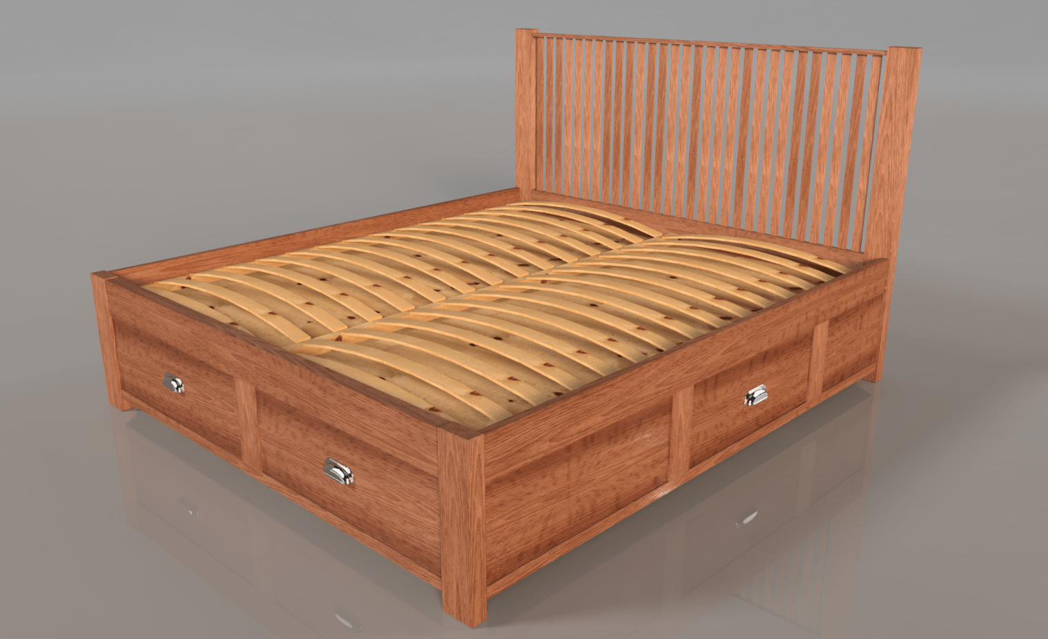 Handcrafted Solid-Wood Bed with Storage Drawers. Multiple Sizes and Woods