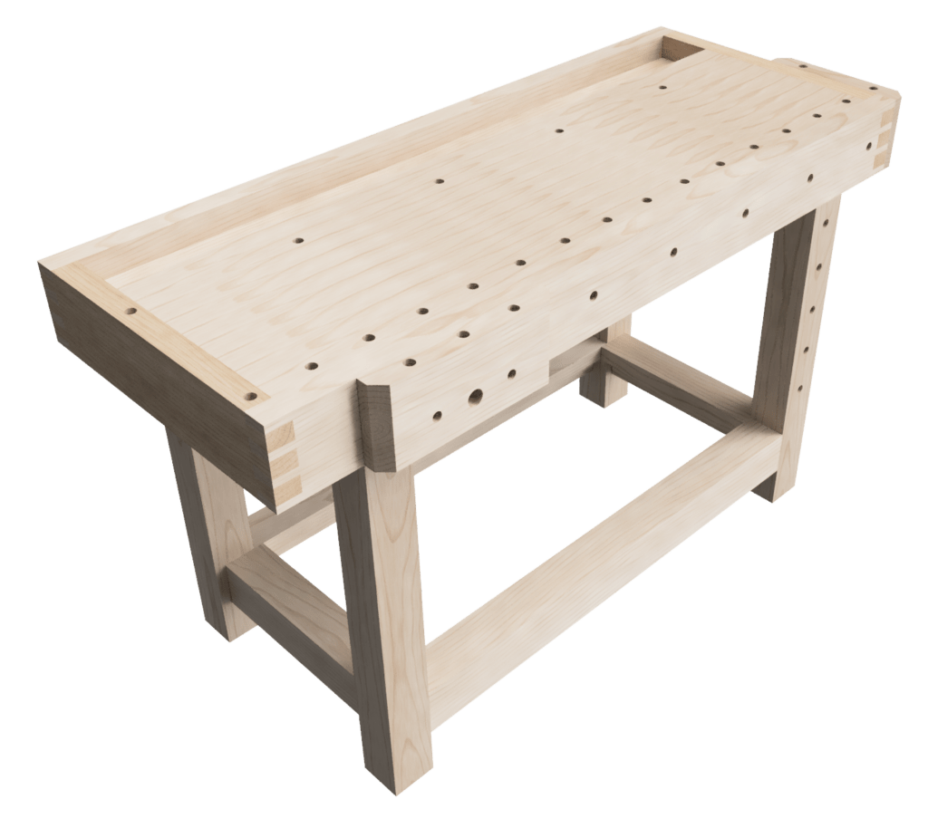 Design of my woodworking workbench top and base, no drawers. 